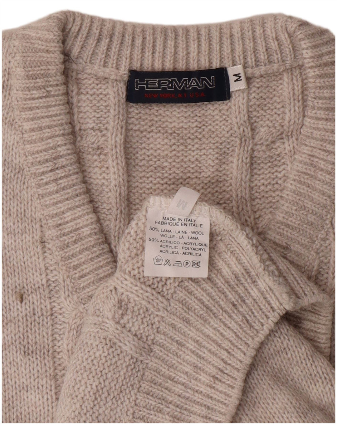 Herman Mens V-Neck Jumper Sweater Medium Grey Wool