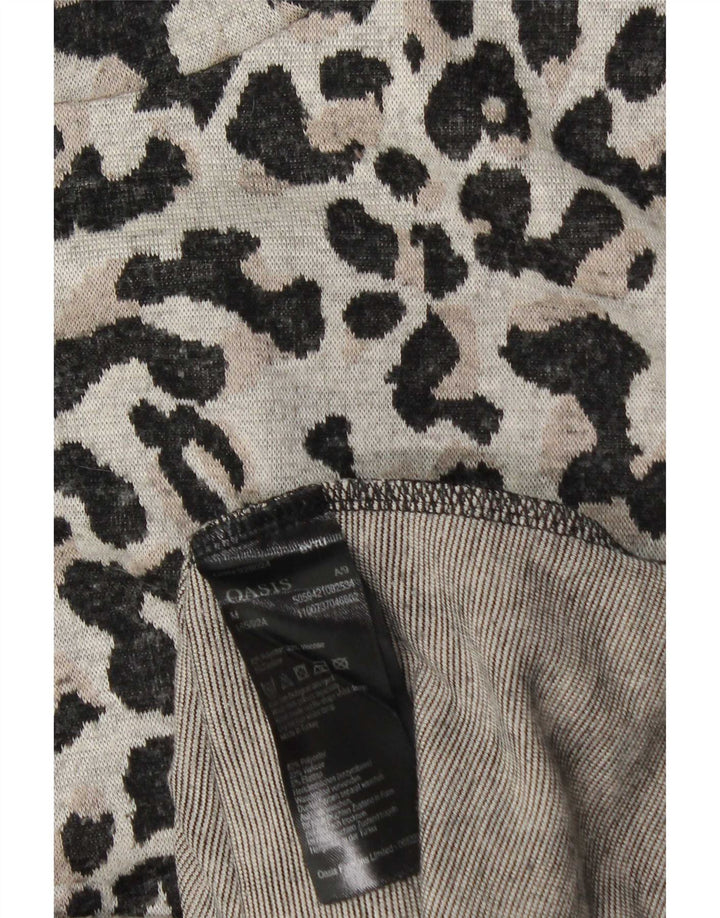 Oasis Womens Top Long Sleeve UK 14 Medium Grey Animal Print Polyester