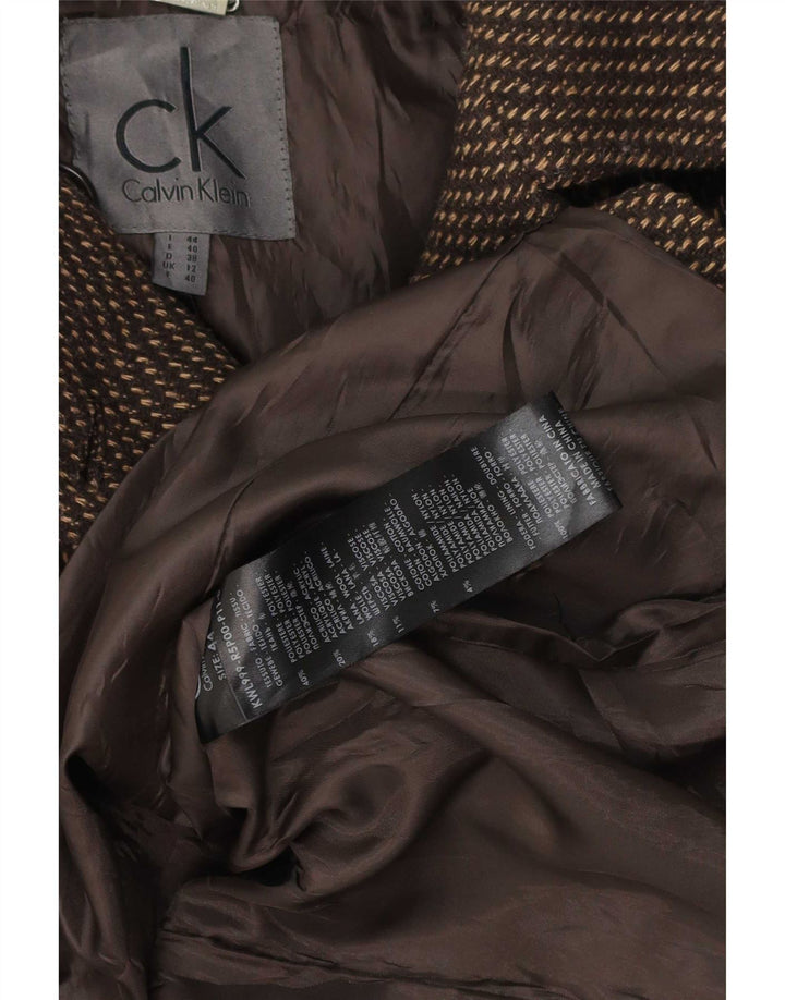 Calvin Klein Womens Double Breasted Coat UK 12 Medium Brown Polyester