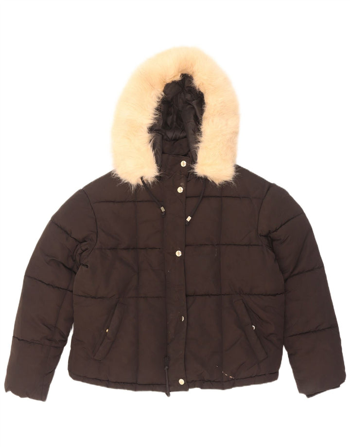 Topshop Womens Hooded Oversized Padded Jacket UK 8 Small Black Polyester