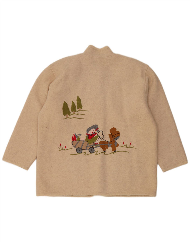 VINTAGE Womens Graphic 5 Button Blazer Jacket UK 14 Large Beige