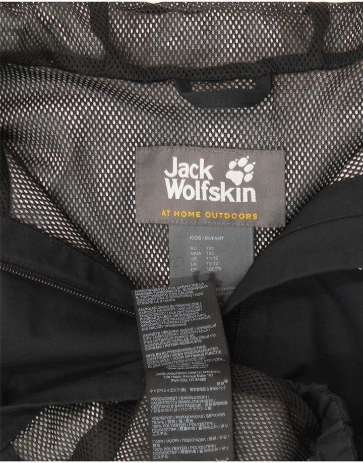 Jack Wolfskin Boys Graphic Hooded Rain Jacket 11-12 Years Black Polyester