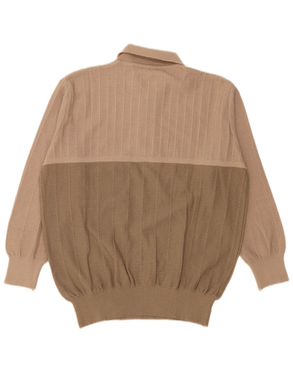 Vintage Mens Polo Neck Jumper Sweater IT 54 XL Beige Colourblock Wool