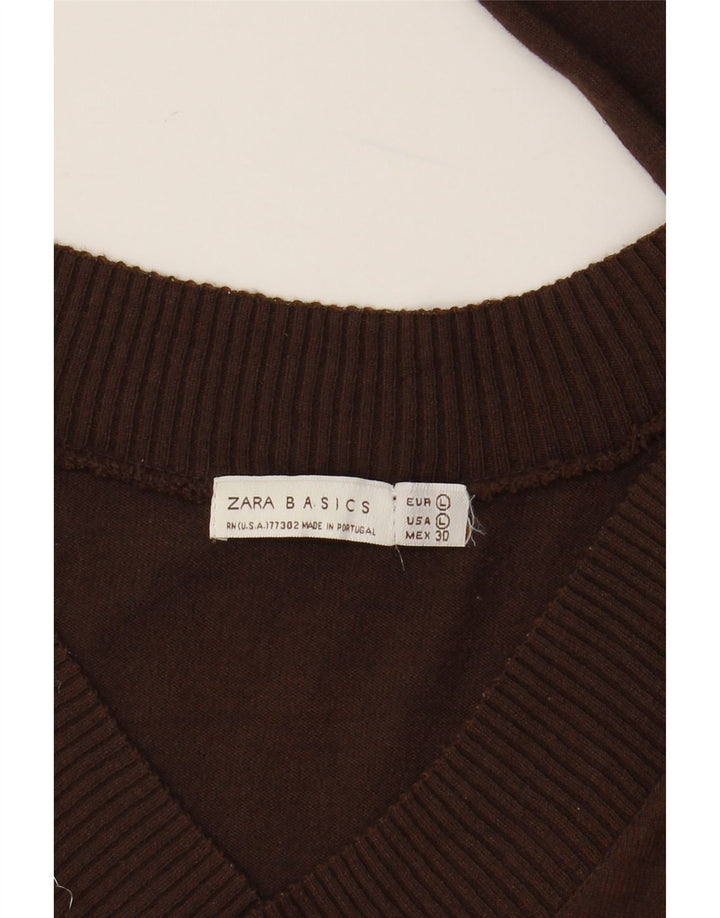 Zara Womens Top Long Sleeve UK 14 Large Brown Viscose