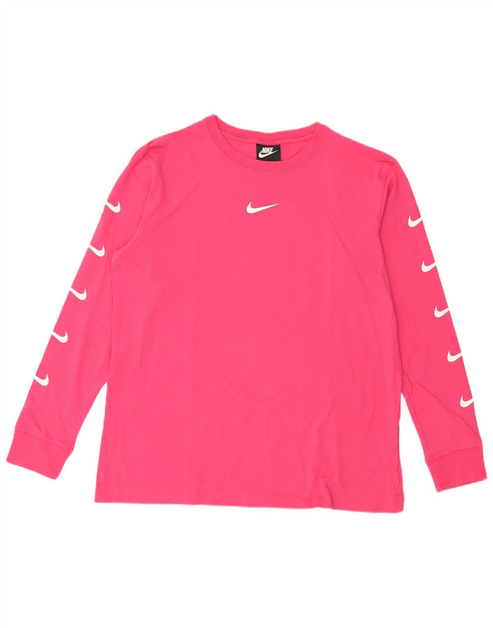 NIKE Womens Graphic Top Long Sleeve UK 14 Medium Pink Cotton