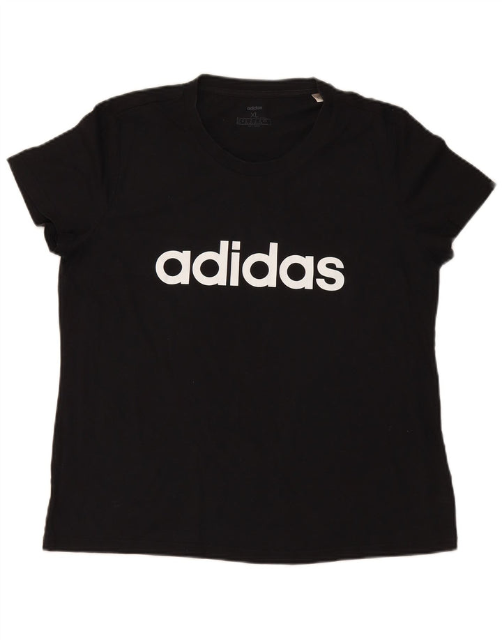 ADIDAS Womens Graphic T-Shirt Top UK 20/22 XL Black Cotton