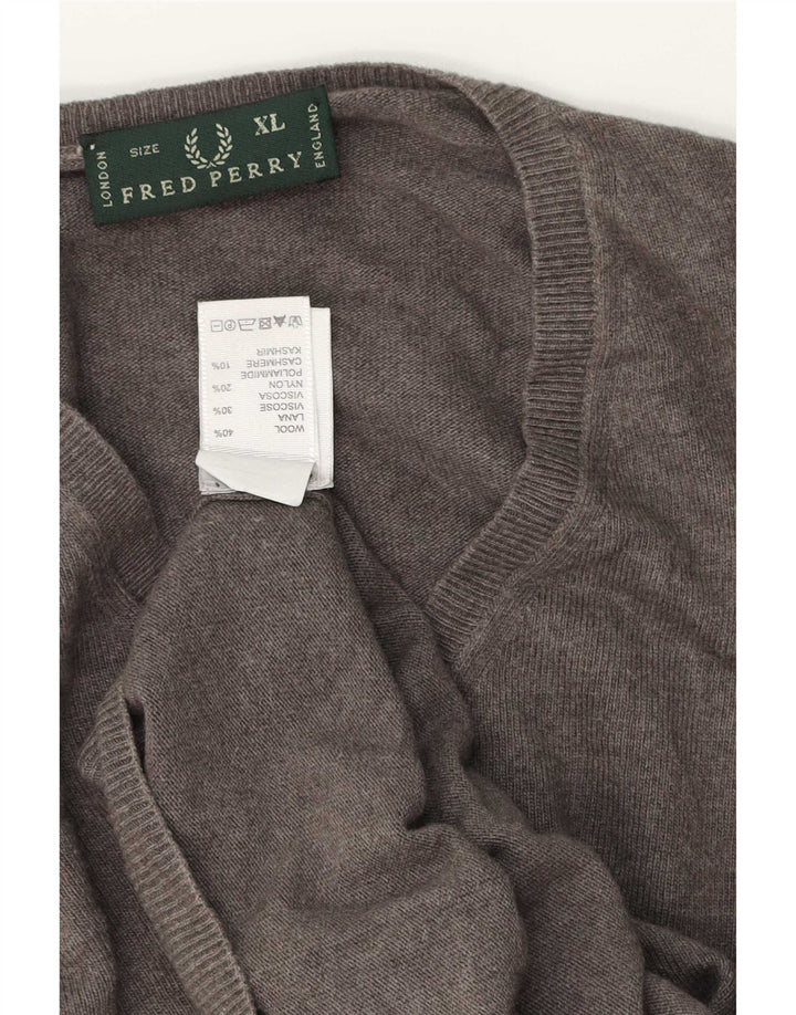 Fred Perry Mens V-Neck Jumper Sweater XL Grey Wool