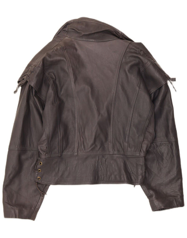 Vintage Womens Bomber Leather Jacket UK 12 Medium Grey