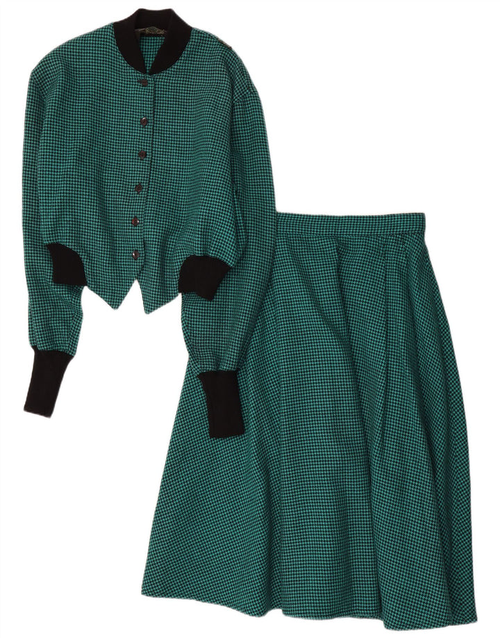 Vintage Womens 2 Piece Skirt Set IT 44 Medium W28 Green Houndstooth