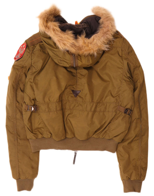Vintage Womens Hooded Bomber Jacket UK 16 Large Khaki Polyamide