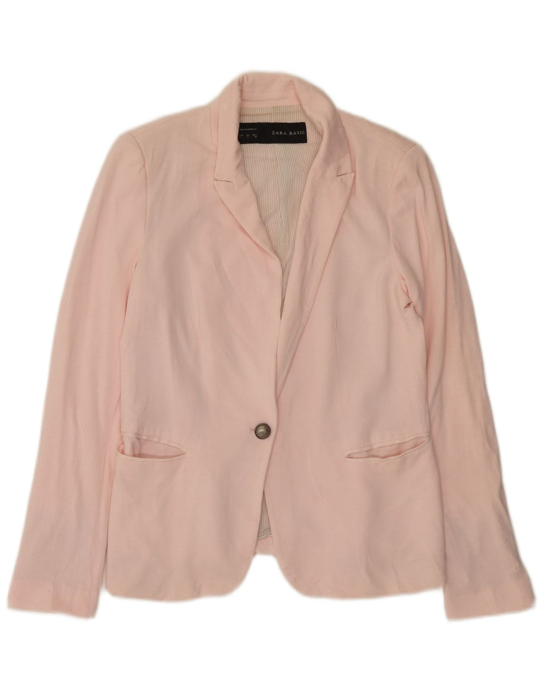 Zara Womens 1 Button Blazer Jacket UK 14 Large Pink Viscose