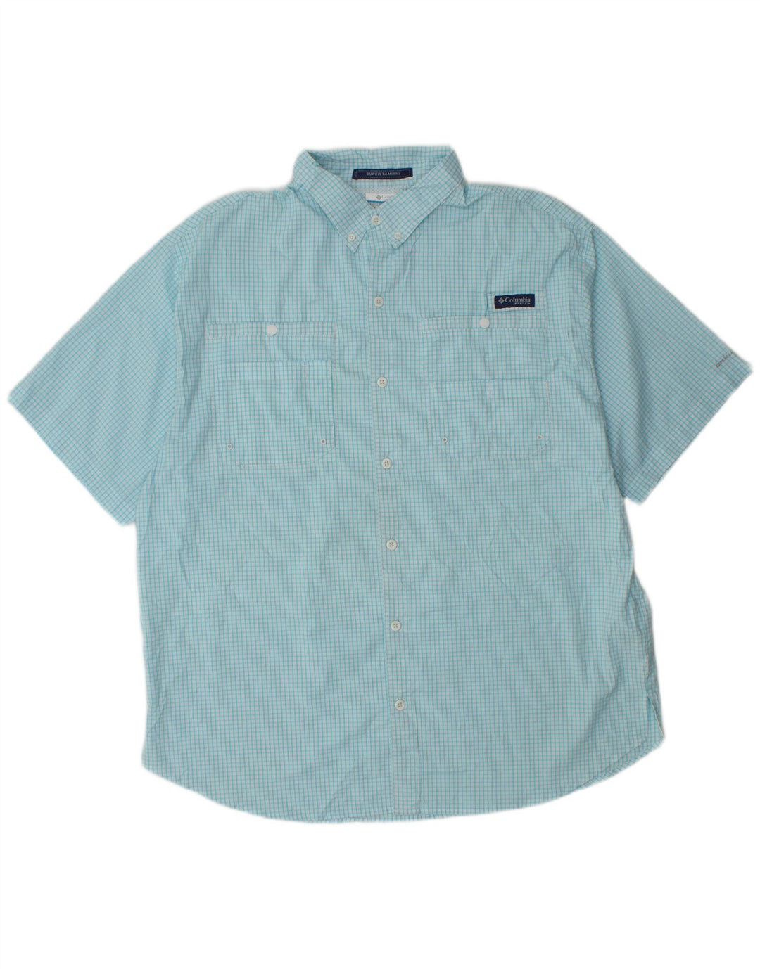 Columbia Mens Short Sleeve Shirt XL Blue Check Polyester