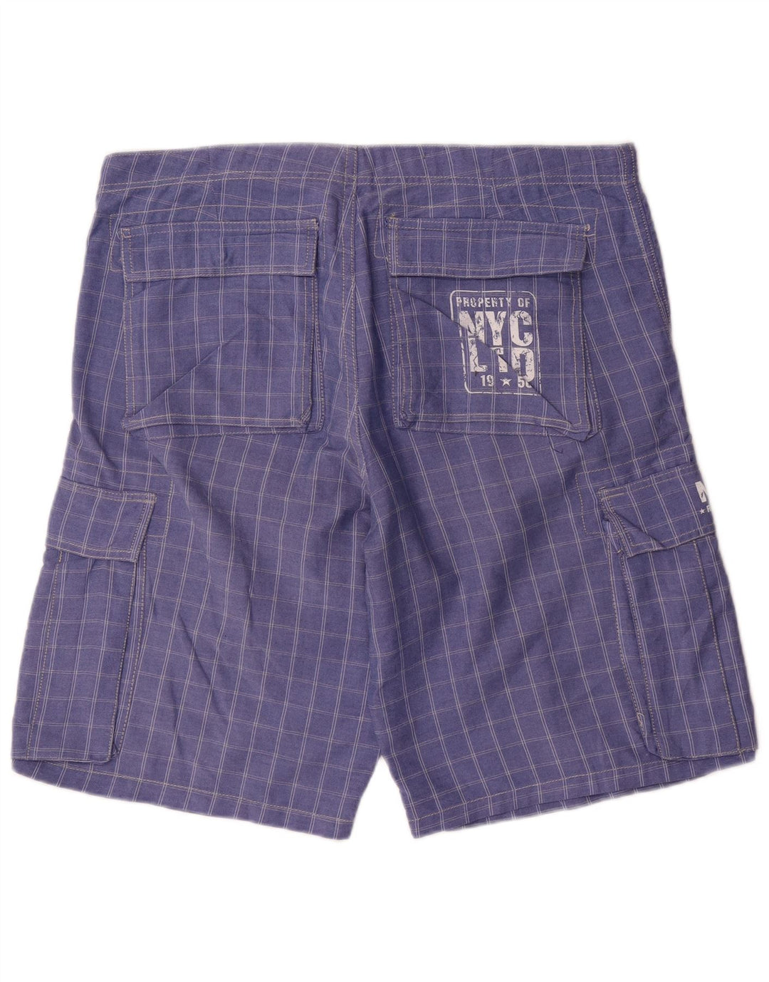 Vintage Mens Graphic Cargo Shorts W36 Large Blue Check Cotton