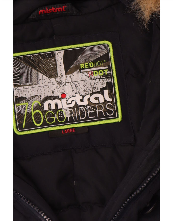 Mistral Womens Hooded Padded Coat UK 16 Large Navy Blue Polyester