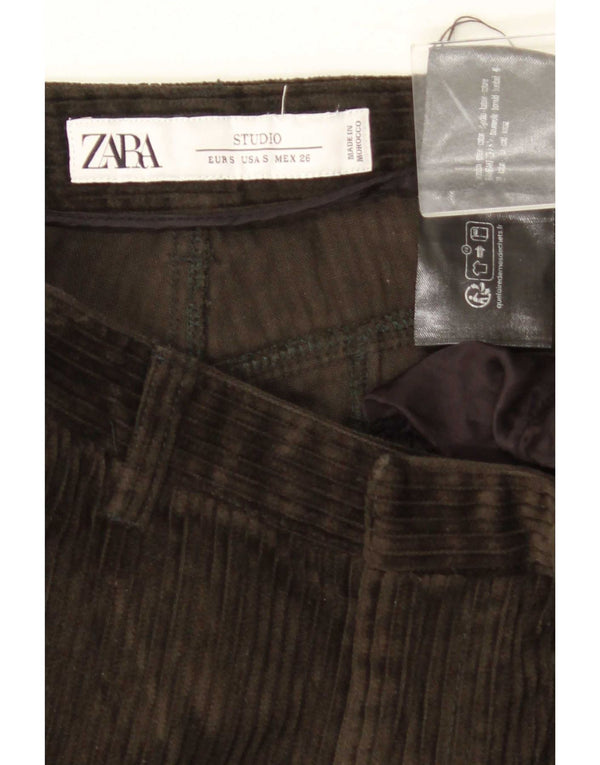 Zara Womens Wide Leg Corduroy Trousers Small W26 L30 Khaki Cotton