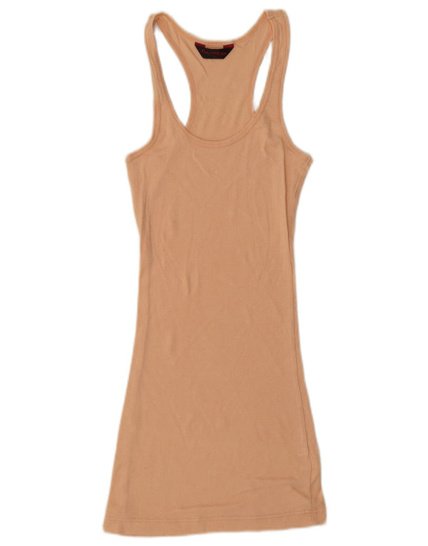 Miss Selfridge Womens Sleeveless T-Shirt Dress UK 8 Small Beige Cotton