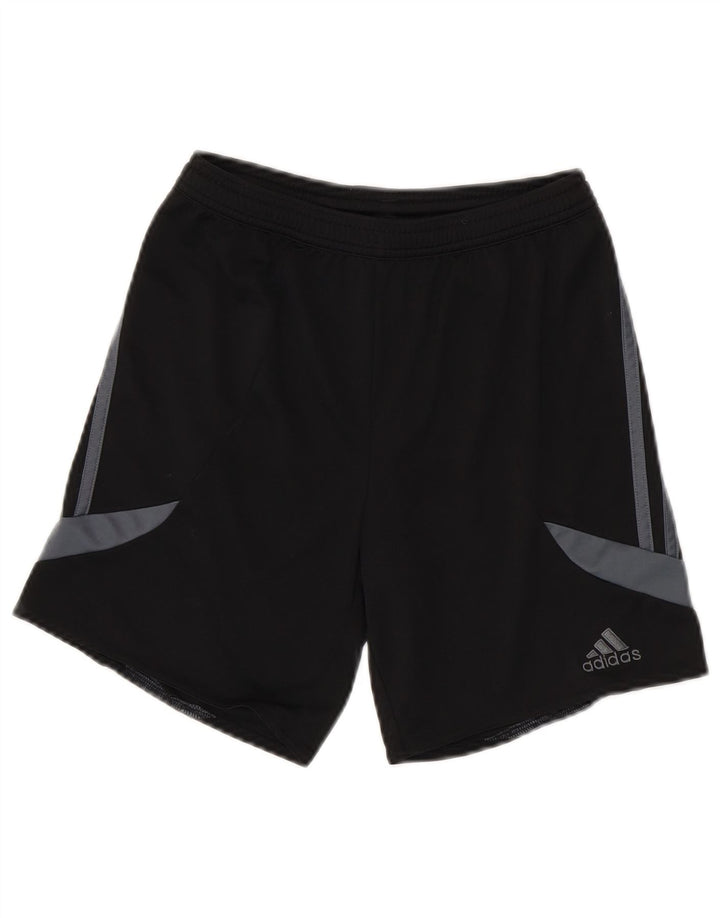 ADIDAS Boys Climalite Sport Shorts 11-12 Years Large Black Colourblock