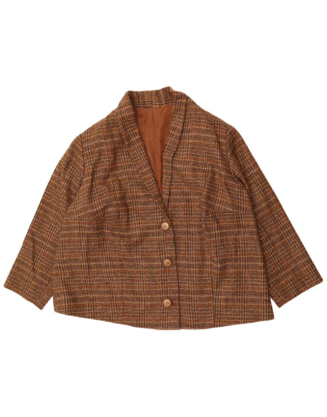 Vintage Womens Oversized Blazer Jacket UK 16 Large Brown Houndstooth