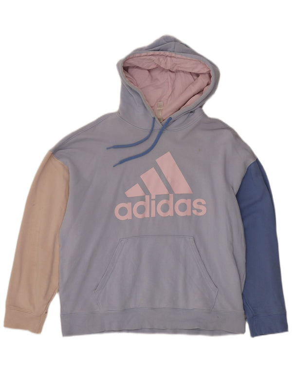 ADIDAS Womens Oversized Hoodie Jumper UK 12/14 Medium Blue Colourblock
