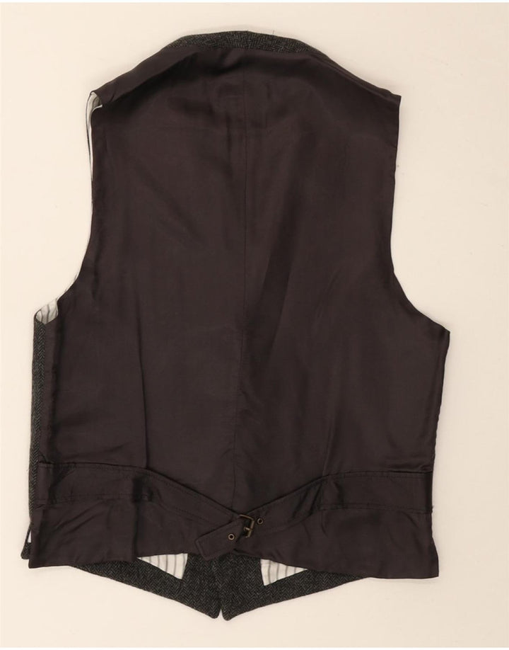 Massimo Dutti Mens Waistcoat EU 38 Medium Grey Herringbone Wool