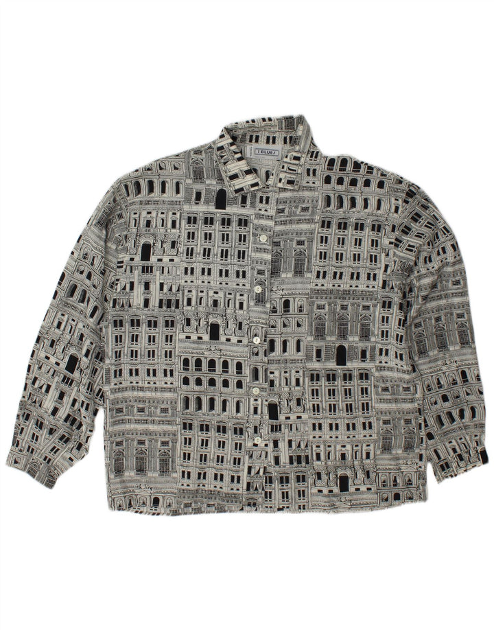 I BLUES Womens Graphic Shirt Blouse IT 46 Large Black Silk