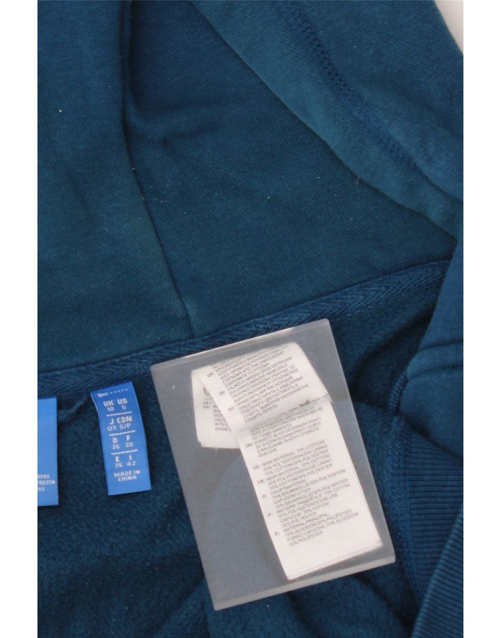 ADIDAS Womens Graphic Zip Hoodie Sweater UK 10 Small Blue Cotton