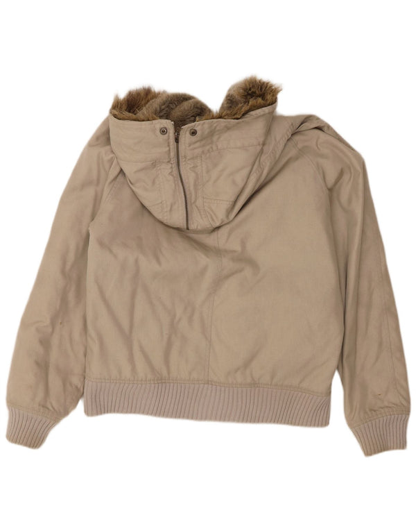 Woolrich Mens Hooded Bomber Jacket UK 38 Medium Beige Nylon