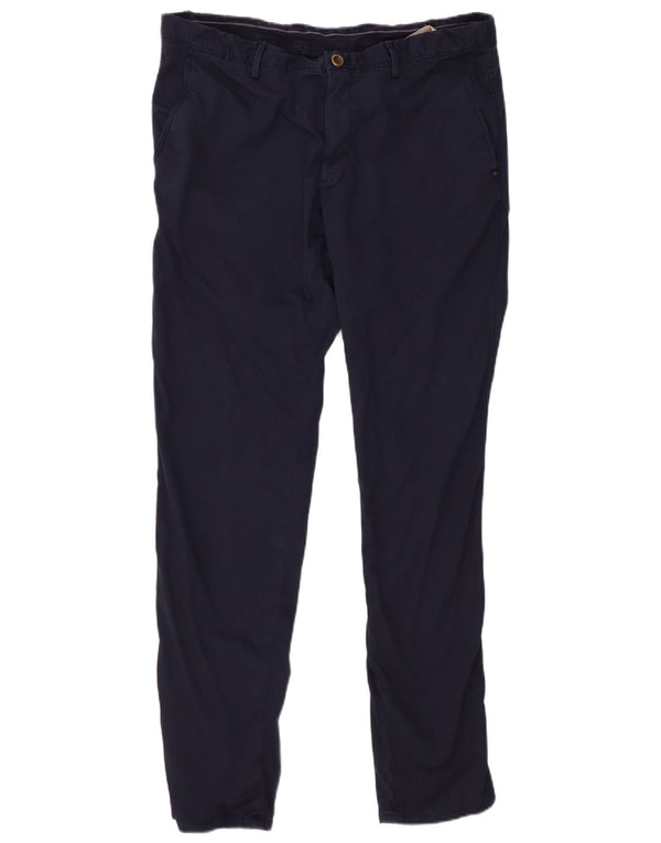MASSIMO DUTTI Mens Slim Chino Trousers EU 46 XL W36 L32 Navy Blue Cotton