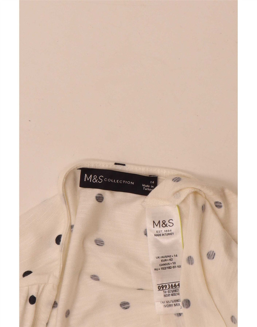 Marks & Spencer Womens Top Long Sleeve UK 14 Large Off White Spotted