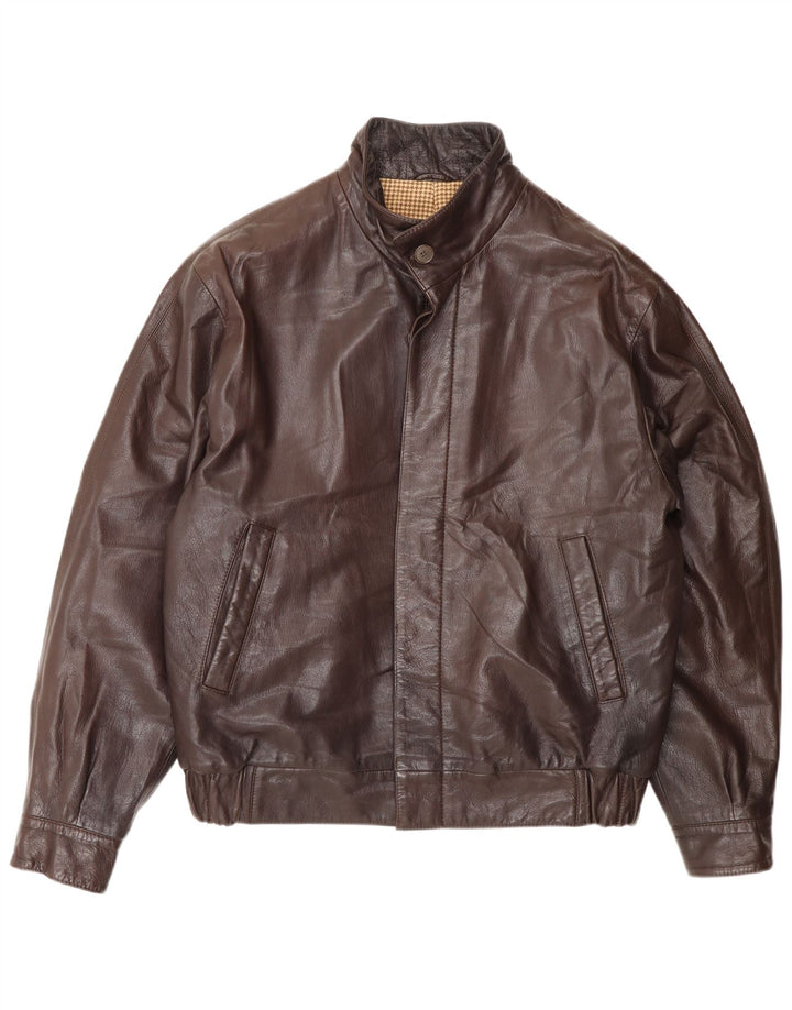 Vintage Mens Bomber Leather Jacket IT 50 Large Brown Leather