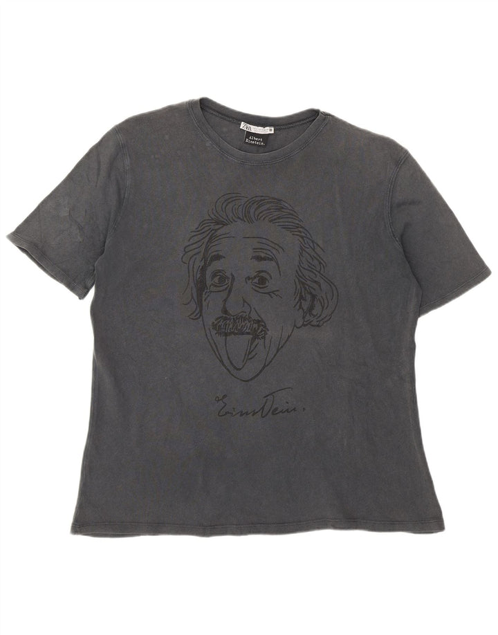 Zara Mens Albert Einstein Graphic T-Shirt Top Small Grey