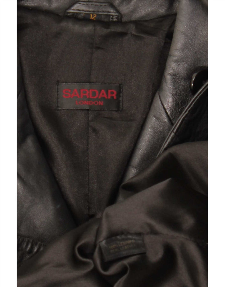 Sardar Womens 4 Button Leather Coat UK 12 Medium Black