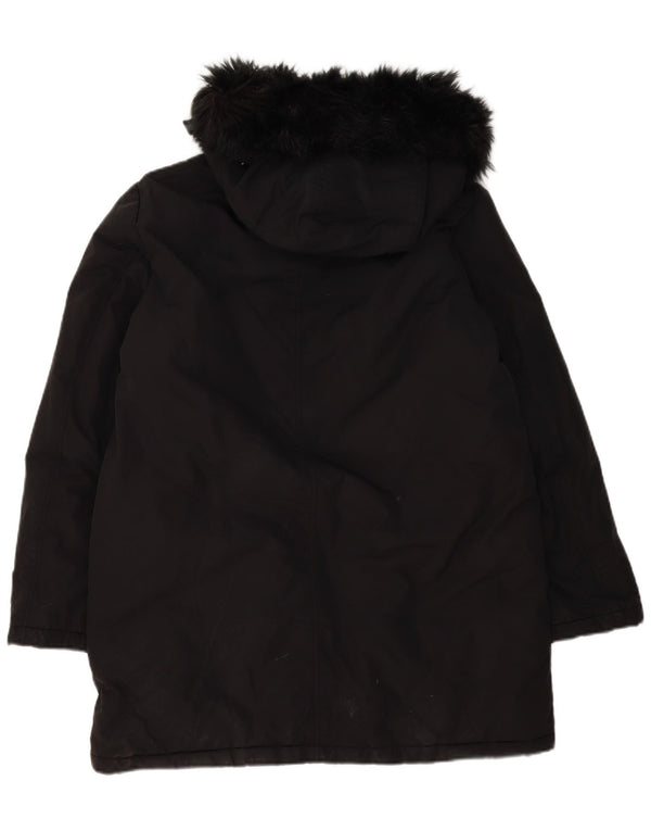 Zara Womens Hooded Oversized Parka Jacket UK 16 Large Black Polyester