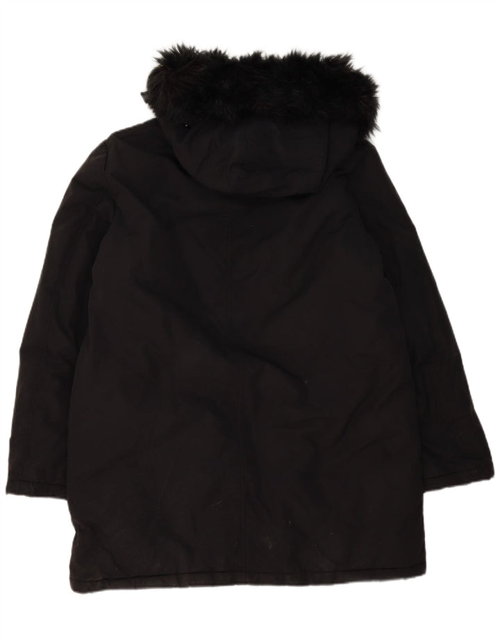 Zara Womens Hooded Oversized Parka Jacket UK 16 Large Black Polyester