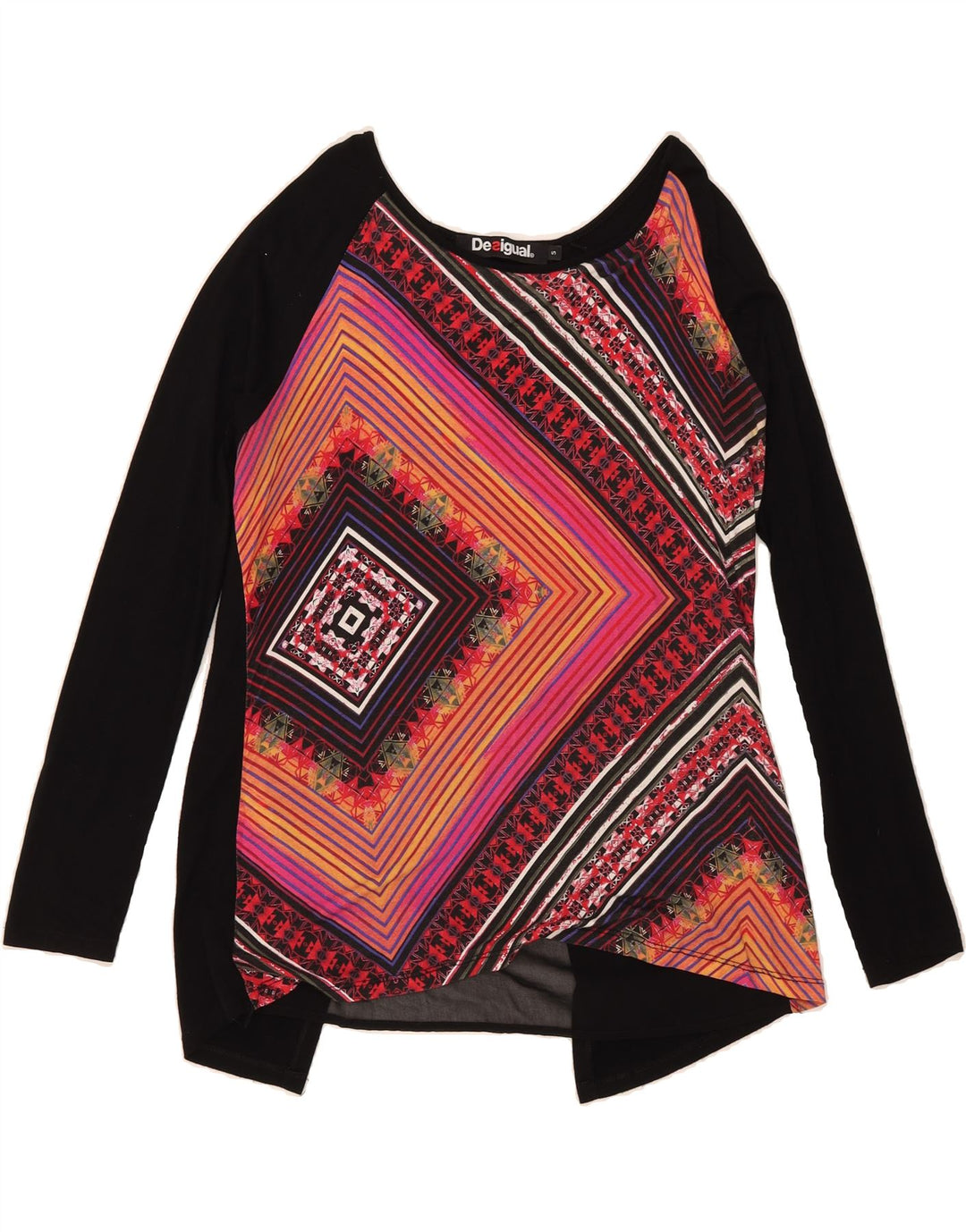 DESIGUAL Womens Long Sleeve Tunic Top UK 10 Small Multicoloured Geometric Vintage Desigual and Second-Hand Desigual from Messina Hembry 