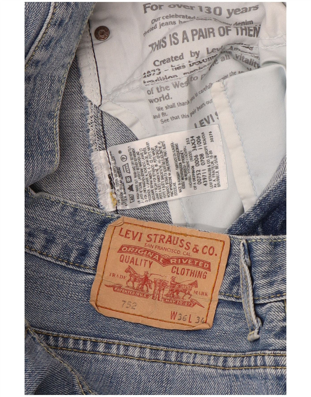 Levi's Mens 752 Denim Shorts W36 Large Blue Cotton