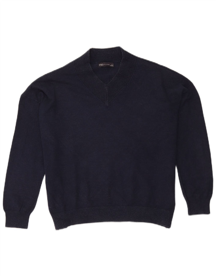Marks & Spencer Womens Oversized V-Neck Jumper Sweater Medium Navy Blue