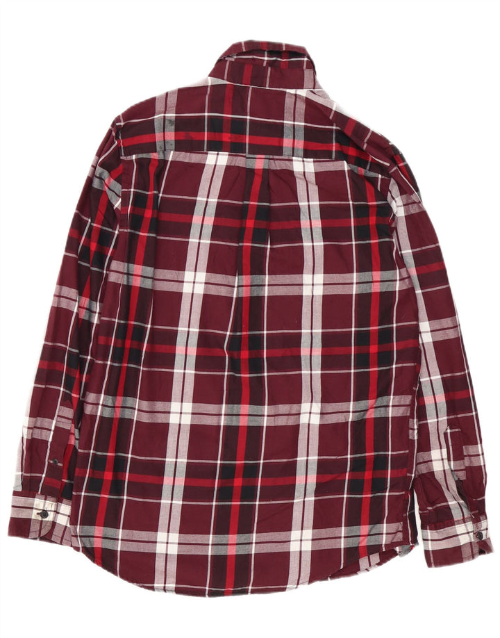 Chaps Mens Flannel Shirt Small Burgundy Plaid Cotton
