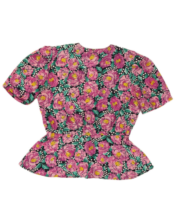Vintage Womens Shirt Blouse UK 12 Medium Pink Floral