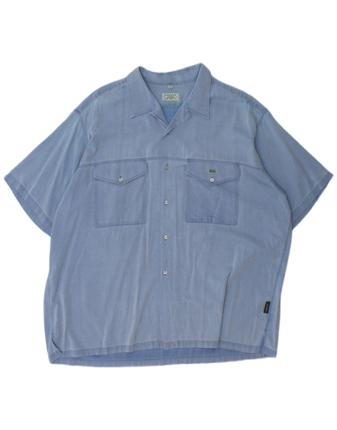 LACOSTE Mens Short Sleeve Shirt Size 45 XL Blue Pinstripe Cotton