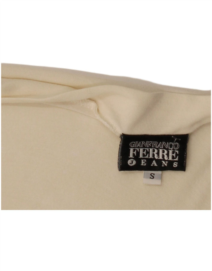 Gianfranco Ferre Womens Graphic Top Long Sleeve UK 10 Small Off White