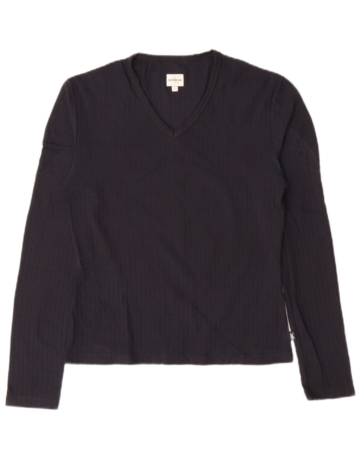 CALVIN KLEIN JEANS Womens Top Long Sleeve UK 12 Medium Navy Blue Polyamide