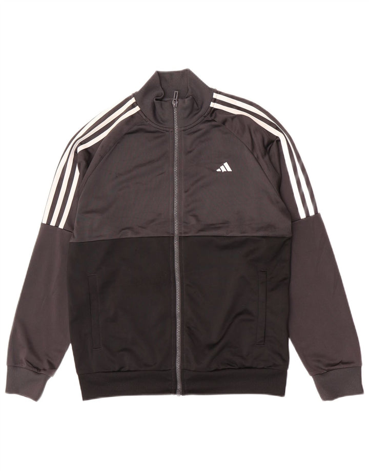 Adidas Boys Tracksuit Top Jacket 13-14 Years Grey Colourblock Polyester