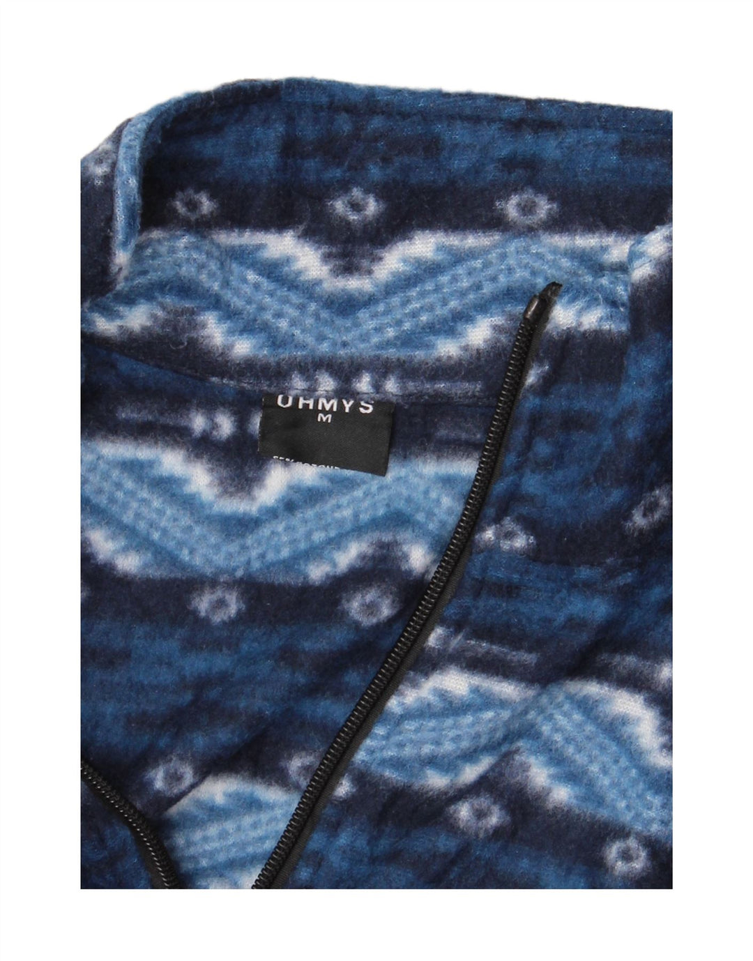 VINTAGE Mens Fleece Jacket UK 38 Medium Blue Fair Isle Cotton