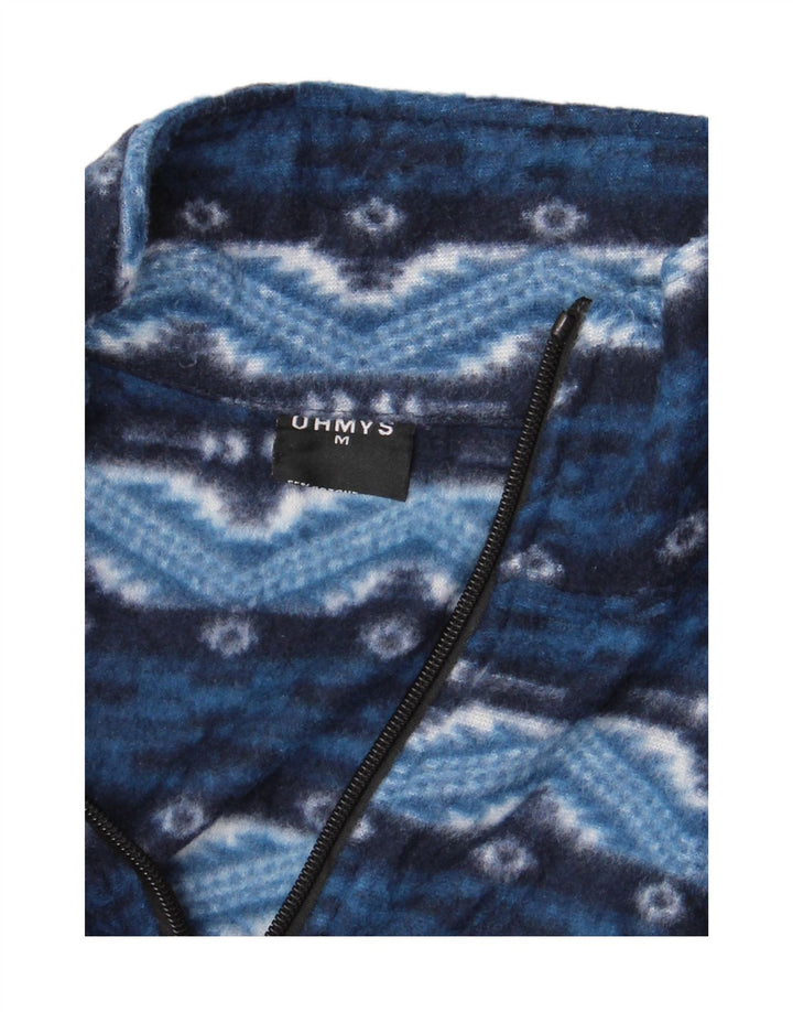 VINTAGE Mens Fleece Jacket UK 38 Medium Blue Fair Isle Cotton