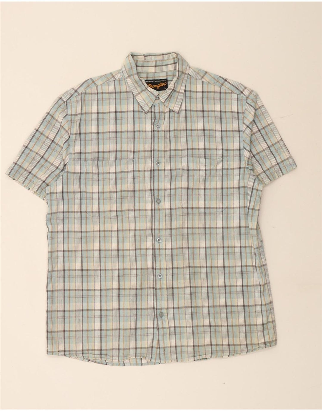 WRANGLER Mens Short Sleeve Shirt Large Blue Check Cotton