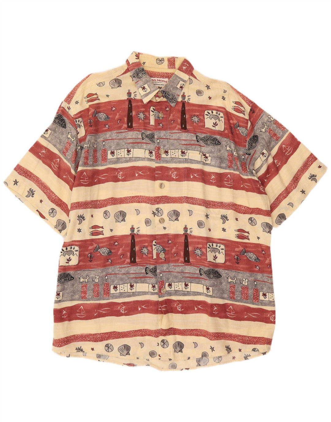 CASA MODA Mens Graphic Short Sleeve Shirt Size 44 XL Beige Striped