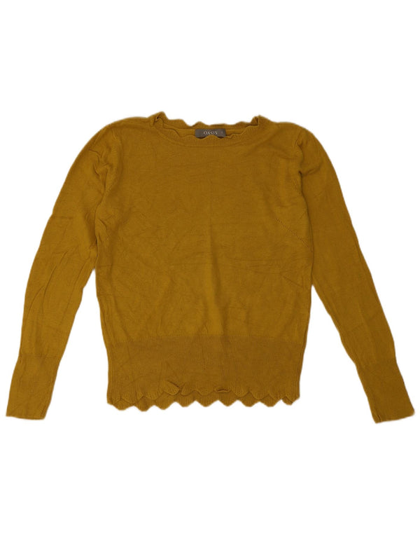 Oasis Womens Boat Neck Jumper Sweater UK 10 Small Yellow Viscose