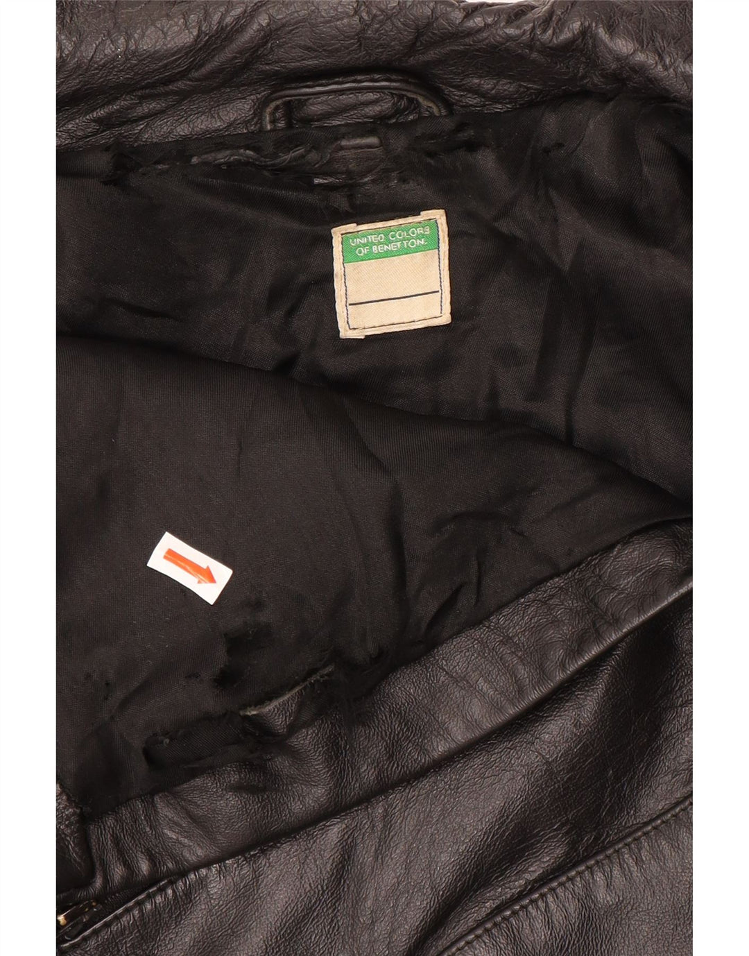 Benetton Womens Leather Jacket UK 14 Medium Black Leather