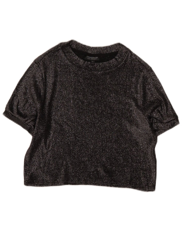 Topshop Womens Crop Blouse Top UK 14 Large Black Viscose